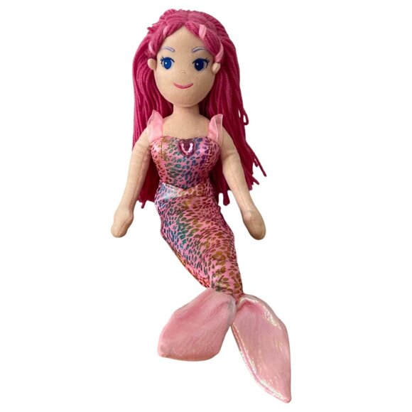 Aurora Sea Sparkles Nixie Mermaid Plush Doll Pink Yarn Hair Colorful Tail 17 in - Picture 1 of 7